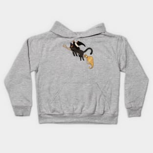 Halloween Black Cat flying with a Broom Kids Hoodie